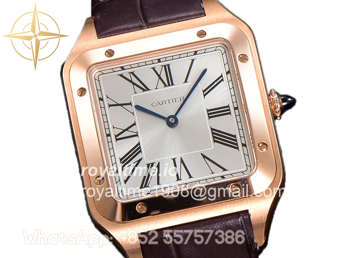Cartier Santos-Dumont (Extra-Large) Silver Dial in Rose Gold on Purple Leather Strap Ref. WGSA0032 - Image 2