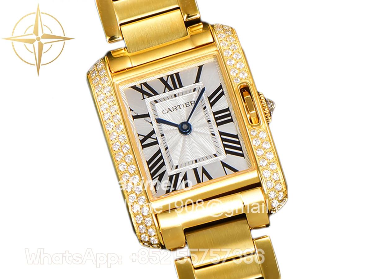 Cartier Tank Anglaise 30.2mm White Dial with Diamond Bezel in Yellow Gold - Image 2