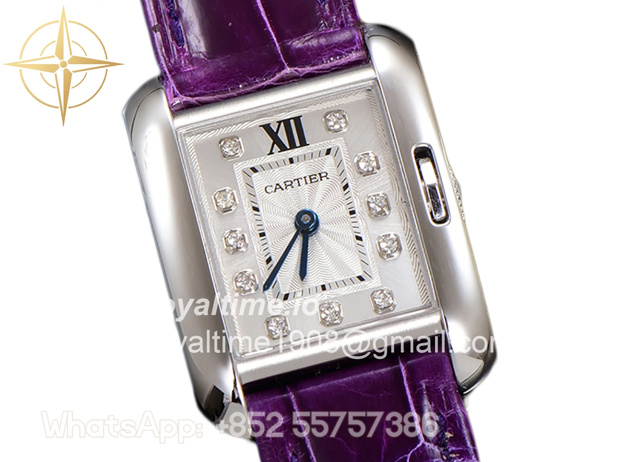 Cartier Tank Anglaise 30.2mm White Dial with Diamond Marker in Steel on Leather Strap - Image 2
