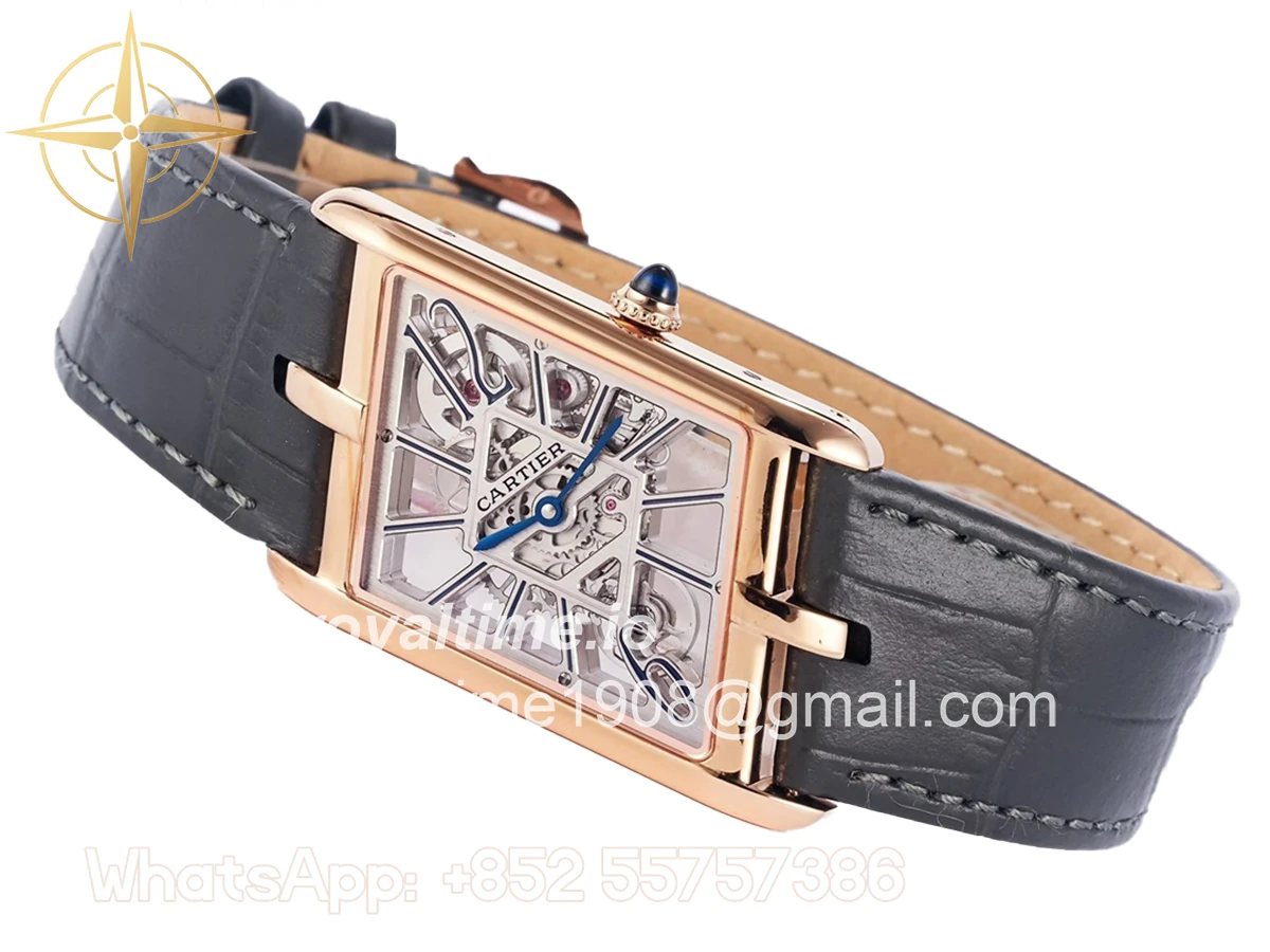 Cartier Tank Asymetrique Watch on Rose Gold in Grey Leather Strap - Image 2