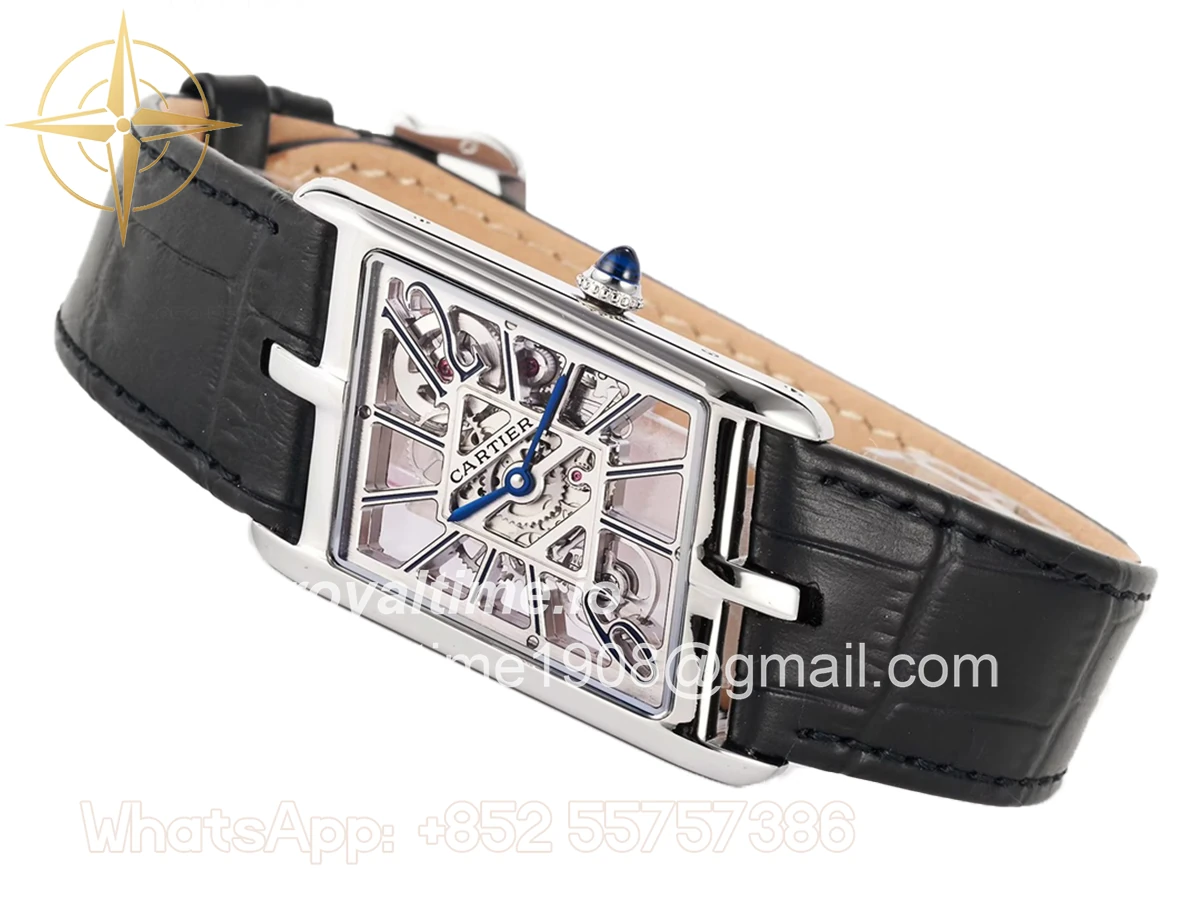 Cartier Tank Asymetrique Watch on Steel in Black Leather Strap - Image 2