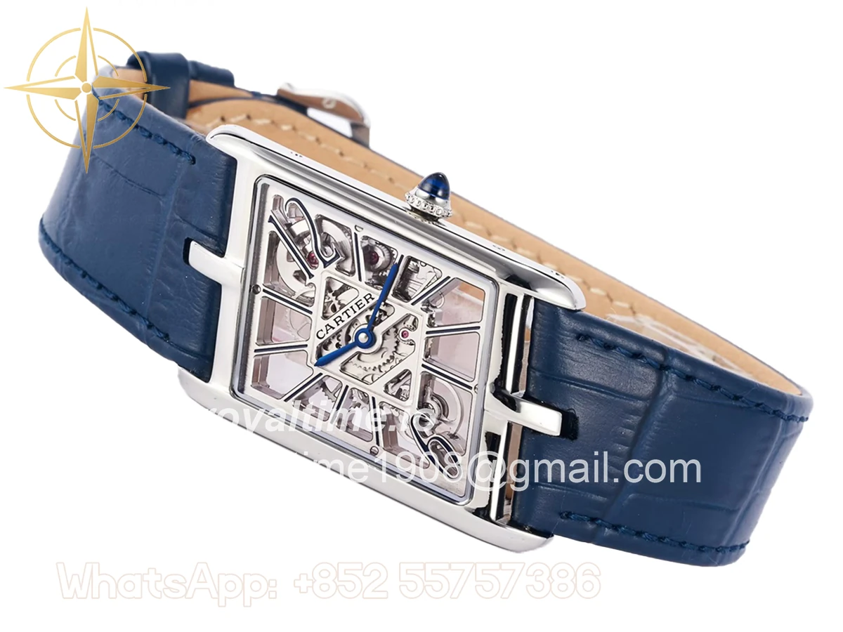 Cartier Tank Asymetrique Watch on Steel in Blue Leather Strap - Image 2