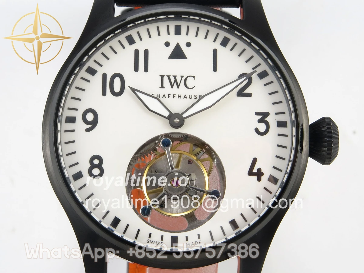 IWC Big Pilot 43 Tourbillon PVD RMSF Whtie Dial on Black Leather Strap - Image 2