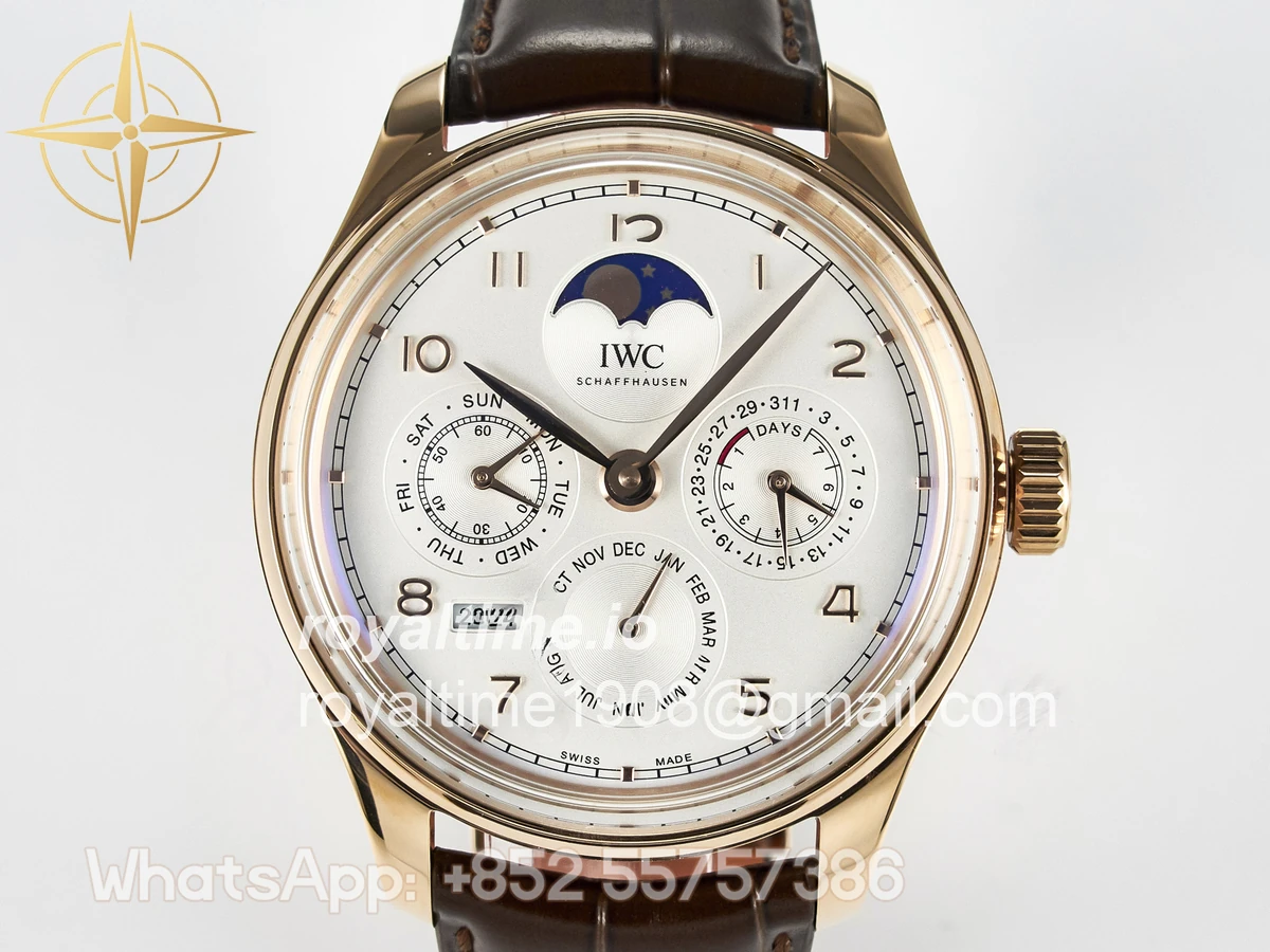 IWC IW5033 Portugieser Perpetual Calendar RG V9F White Dial on Brown Leather Strap A52610 - Image 2