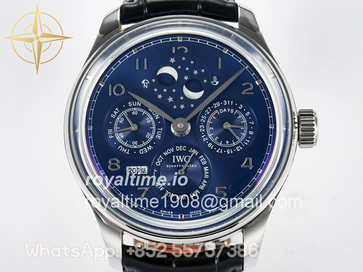 IWC IW5034 Portugieser Perpetual Calendar SS V9F Blue Dial on Black Leather Strap A52610 - Image 2