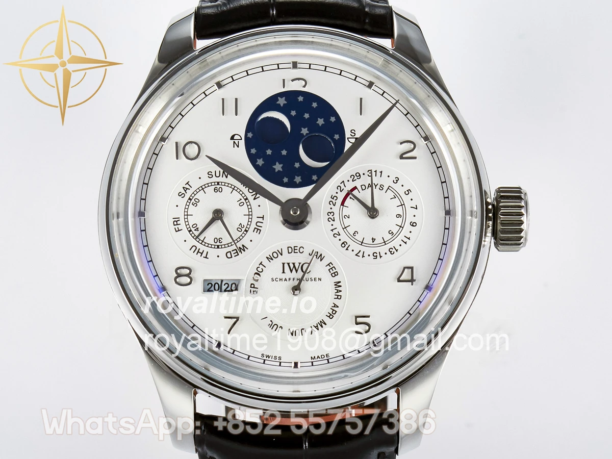 IWC IW5034 Portugieser Perpetual Calendar SS V9F White Dial on Black Leather Strap A52610 - Image 2