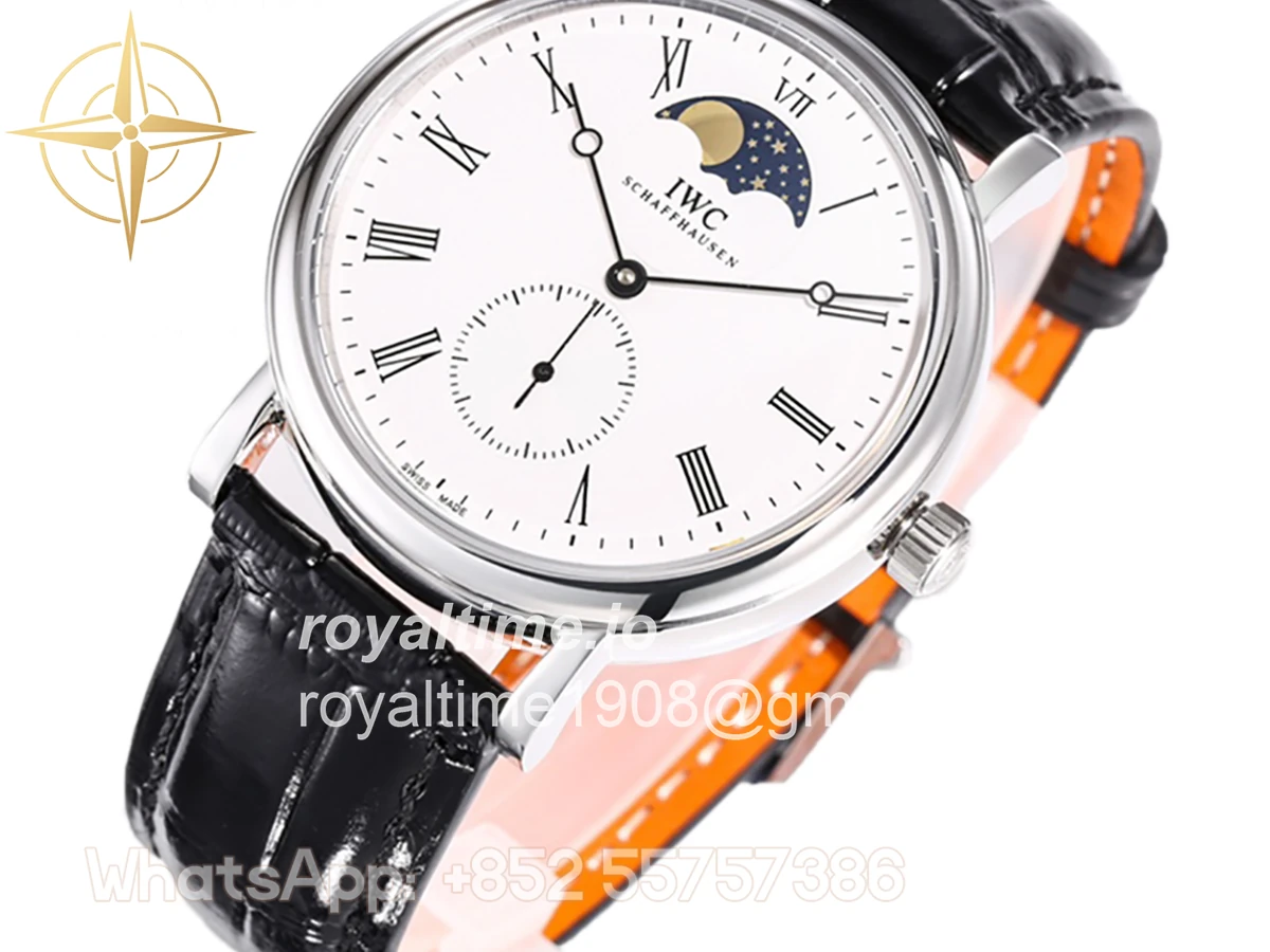 IWC Portofino Hand Wound Moon Phrase IW5548 White Dial in Steel - Image 2