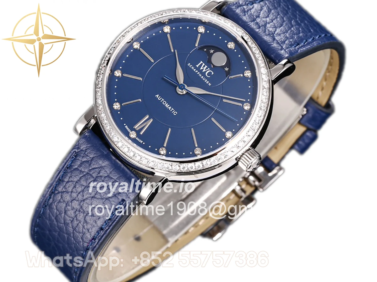 IWC Portofino IW6596 Automatic Moon Phase 37 Blue Dial on Blue Leather Strap - Image 2