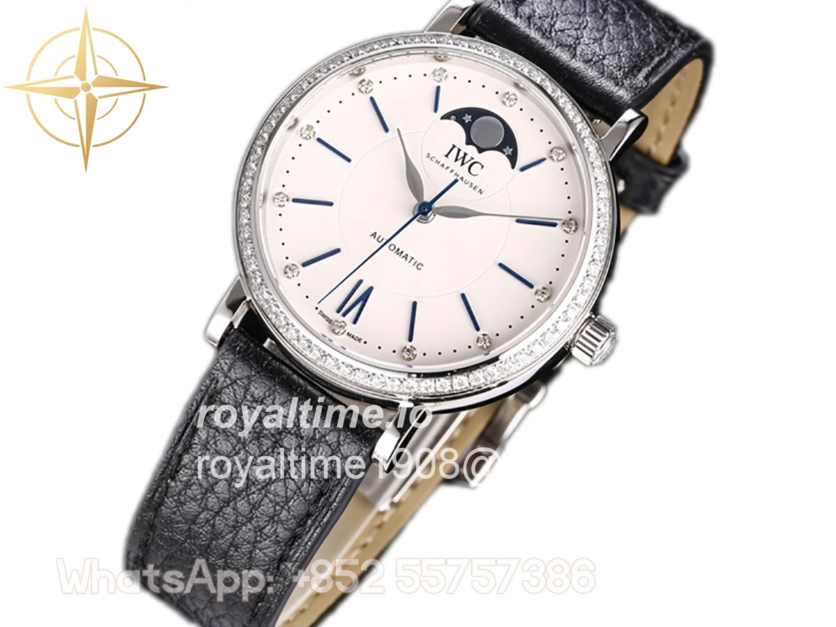 IWC Portofino IW659601 Automatic Moon Phase 37 White Dial on Black Leather Strap - Image 2