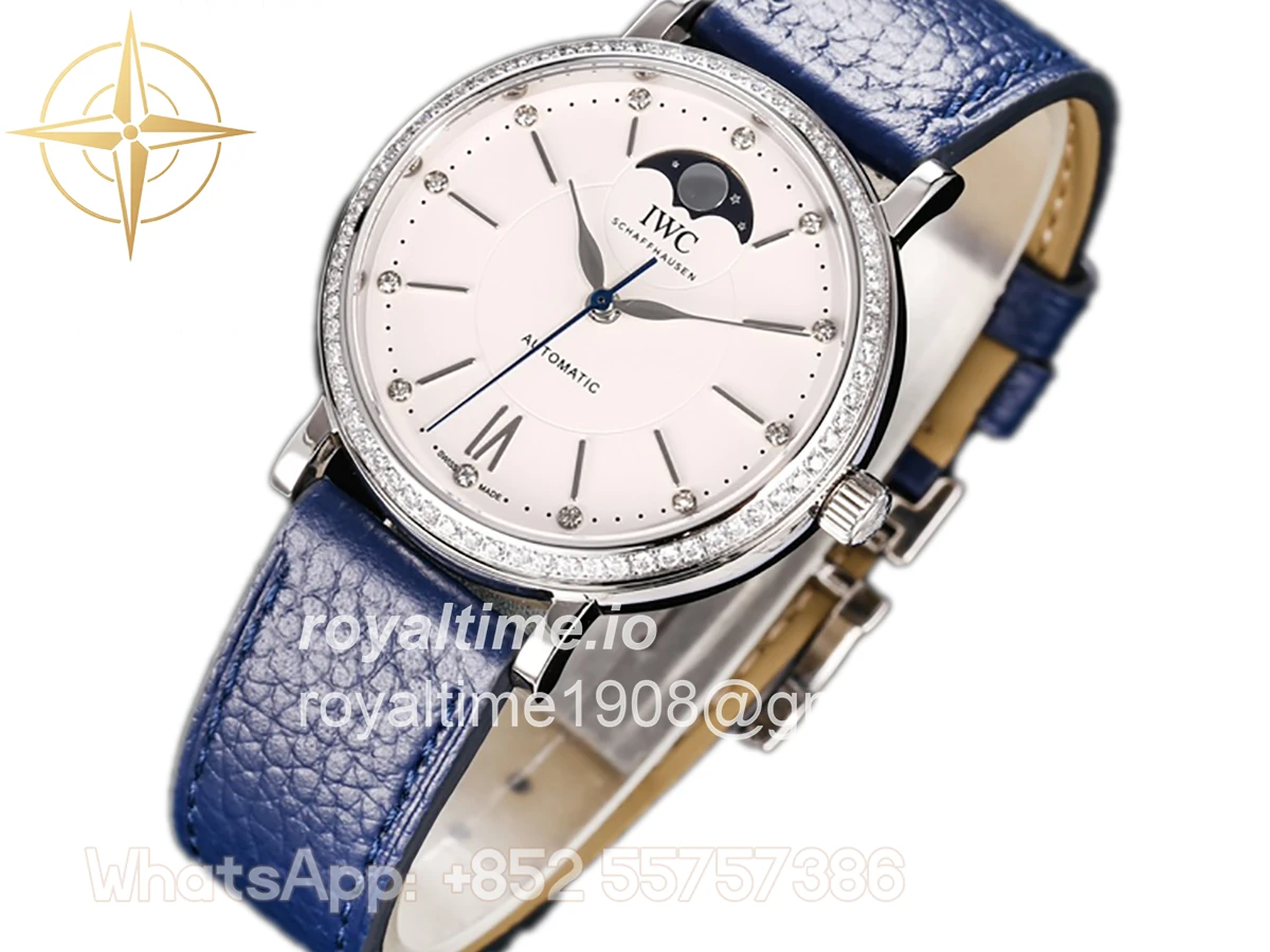 IWC Portofino IW659601 Automatic Moon Phase 37 White Dial on Blue Leather Strap - Image 2