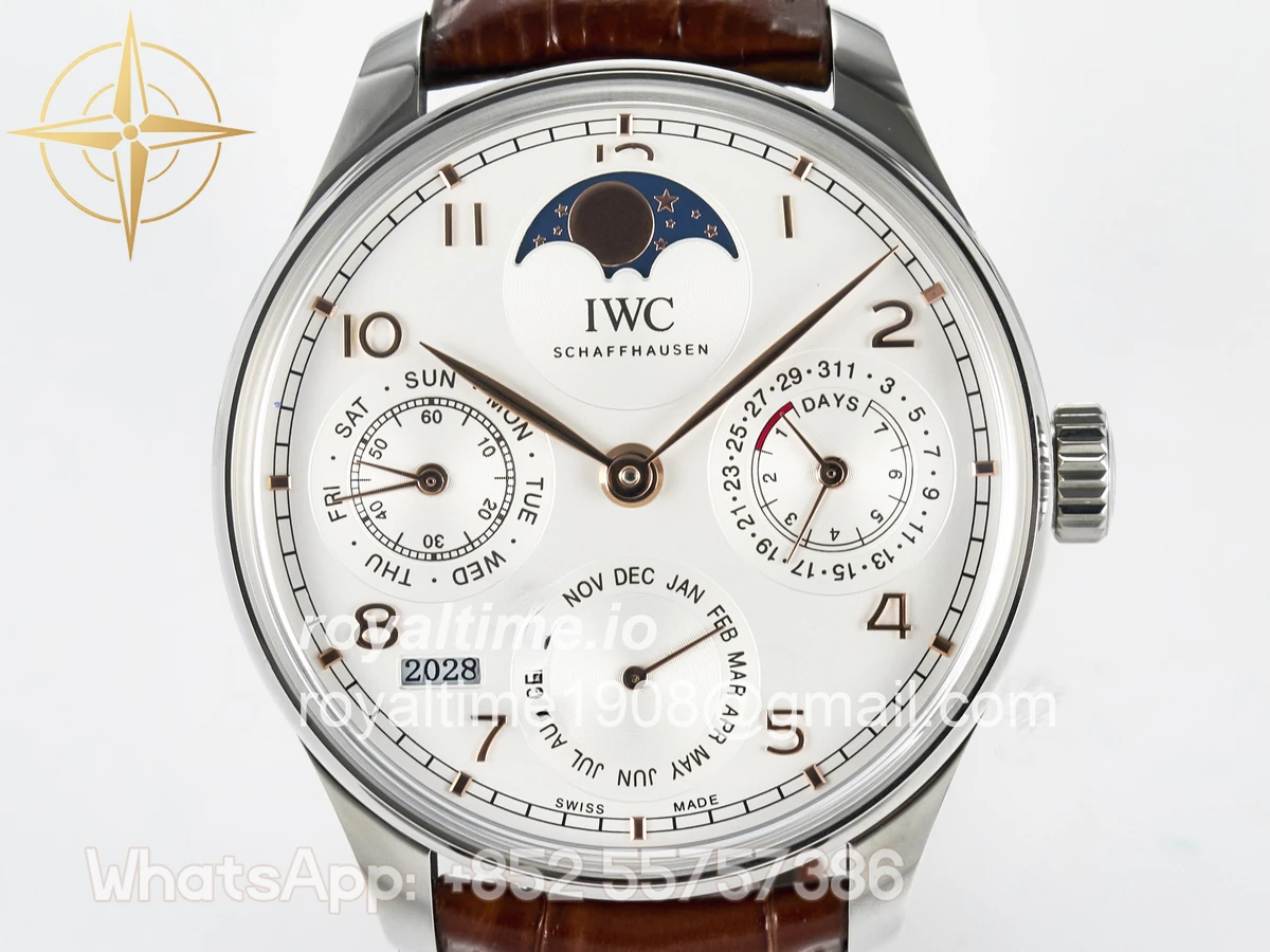 IWC Portugieser Perpetual Calendar SS 5033 APSF White Dial on Brown Leather Strap A52610 - Image 2