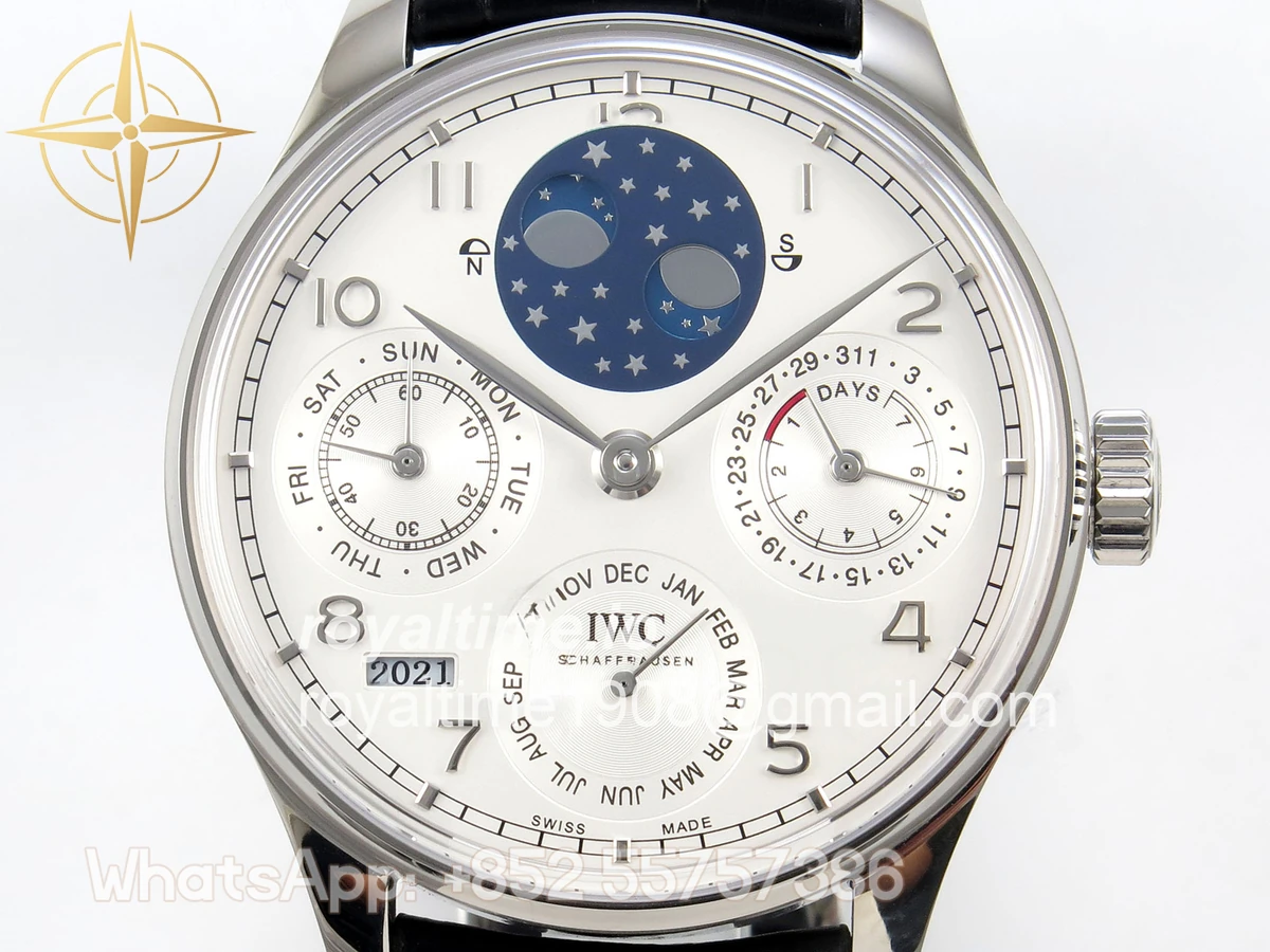 IWC Portugieser Perpetual Calendar SS 5033 APSF White/SS Dial on Black Leather Strap A52610 - Image 2