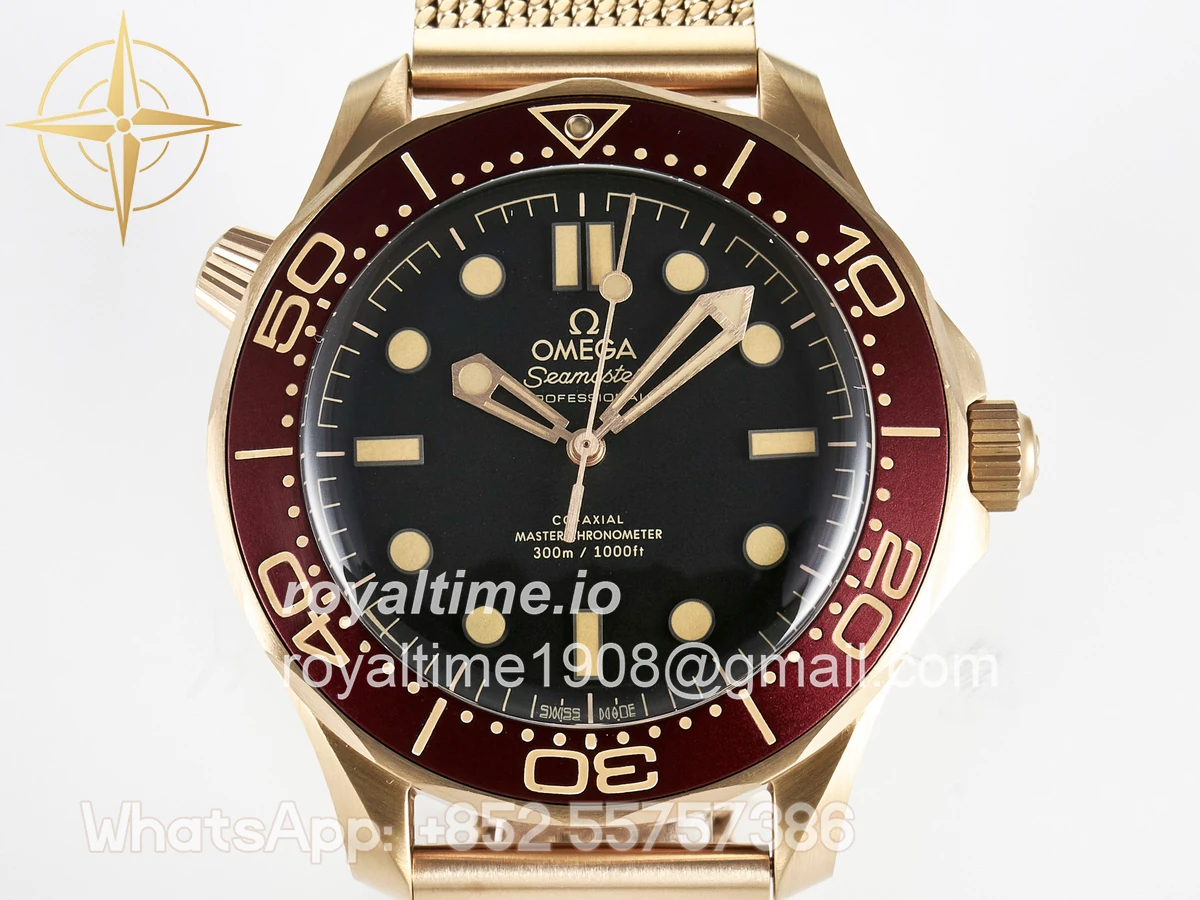 Omega Seamaster 300M Diver Rose Gold VSF Black Dial on Mesh Bracelet A8806 - Image 2