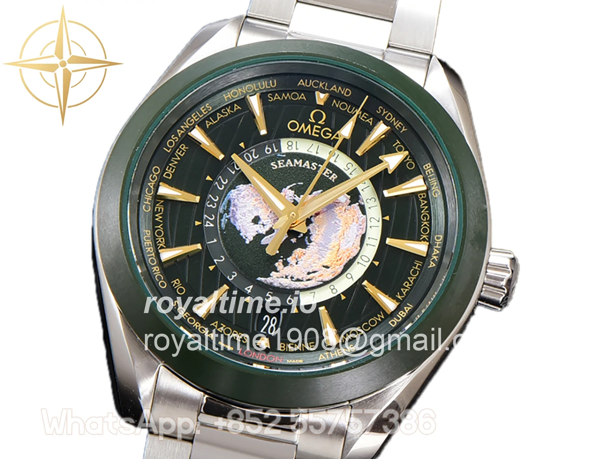 Omega Seamaster Aqua Terra Worldtimer Master Chrononometer Green Dial on Bracelet - Image 2
