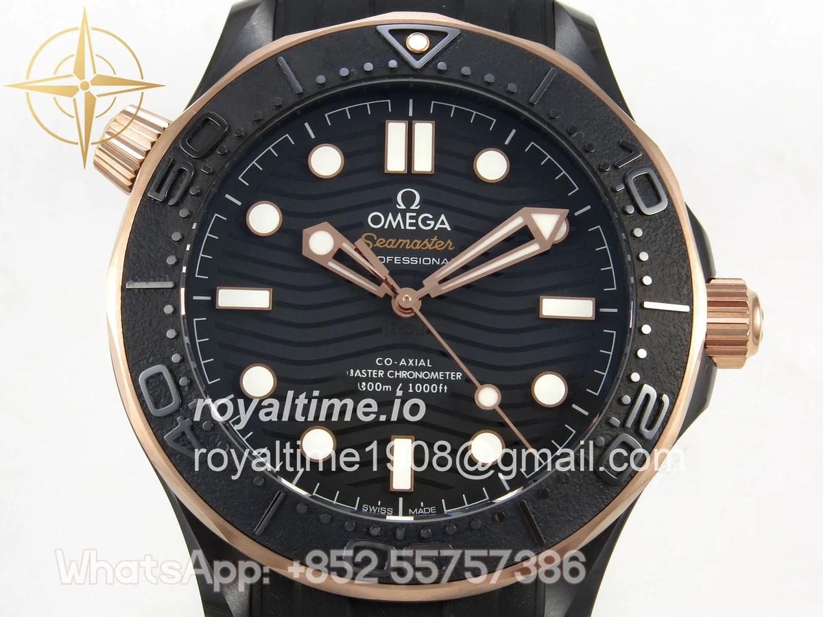 Omega Seamaster Diver 300M Black Ceramic Bezel RG ORF Black Dial On Black Rubber Strap OR8806 - Image 2