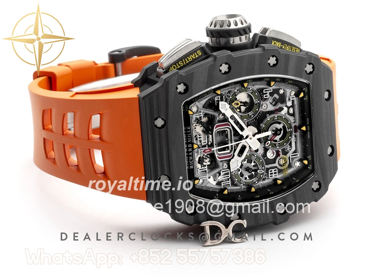 Richard Mille RM 011 Automatic Flyback Chronograph Carbon on Orange Rubber Strap - Image 2