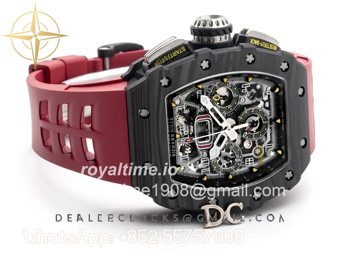 Richard Mille RM 011 Automatic Flyback Chronograph Carbon on Red Rubber Strap - Image 2