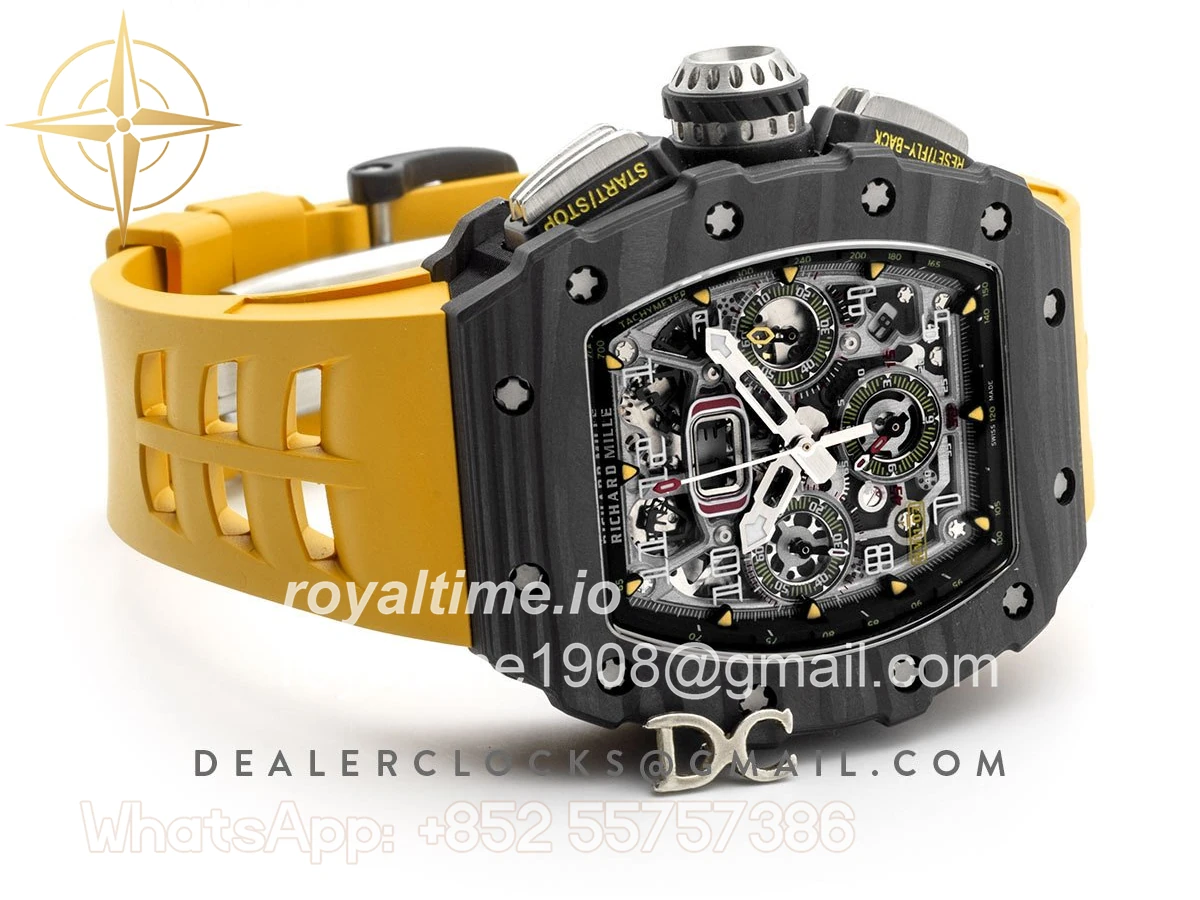 Richard Mille RM 011 Automatic Flyback Chronograph Carbon on Yellow Rubber Strap - Image 2