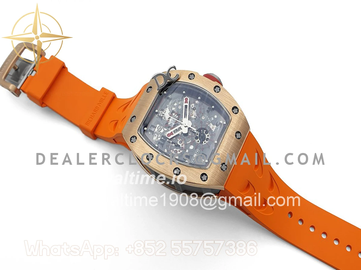 Richard Mille RM 011 Automatic Flyback Chronograph in Rose Gold / Titanium on Orange Rubber - Image 2