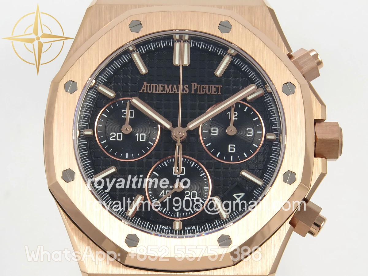 Audemars Piguet Royal Oak Chrono 26240 RG DDF Black Dial on Black Leather Strap DD4401 Gain Weight (SW Dial) - Image 2