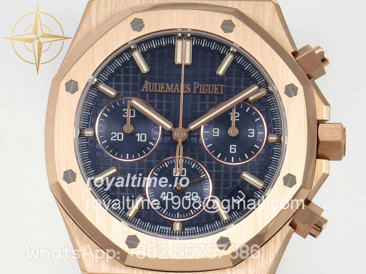 Audemars Piguet Royal Oak Chrono 26240 RG DDF Blue Dial on Blue Leather Strap DD4401 Gain Weight (SW Dial) - Image 2