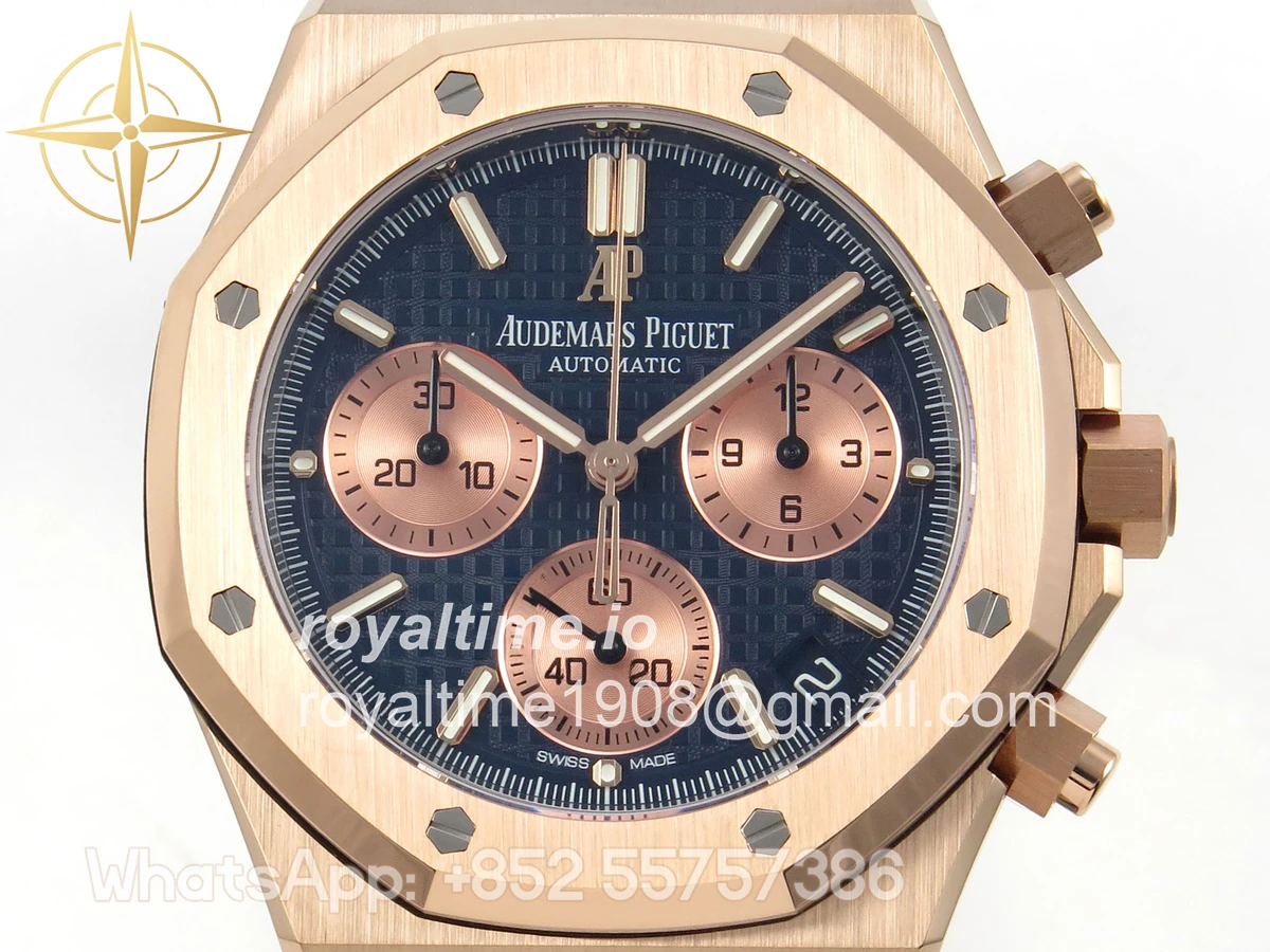 Audemars Piguet Royal Oak Chrono 26240 RG DDF Blue/RG Dial on Blue Leather Strap DD4401 (SW Dial) - Image 2