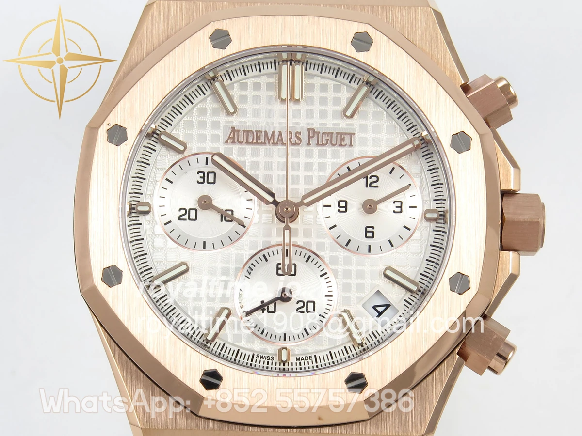 Audemars Piguet Royal Oak Chrono 26240 RG DDF White Dial on Brown Leather Strap DD4401 Gain Weight (SW Dial) - Image 2