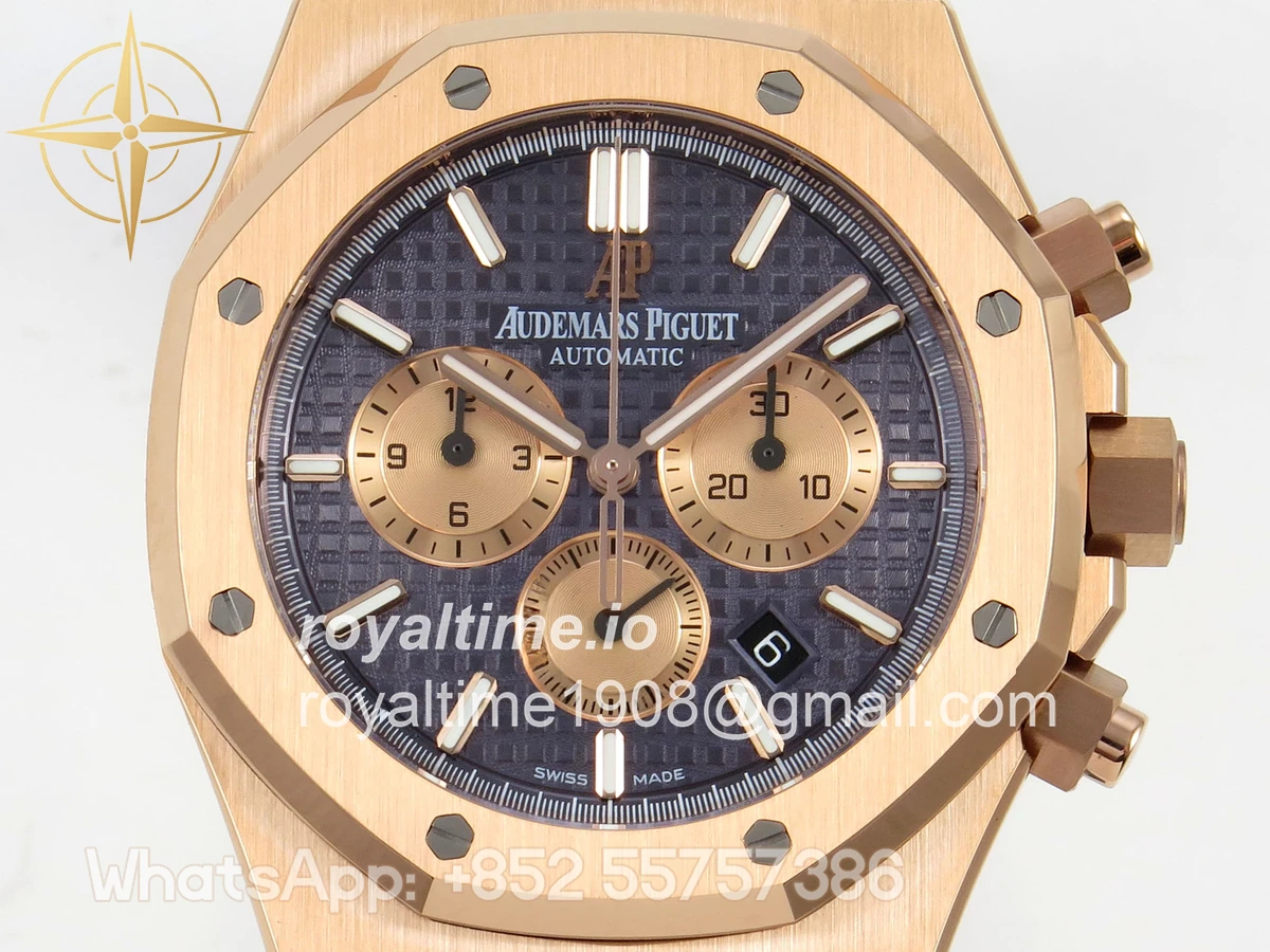 Audemars Piguet Royal Oak Chrono 26331 RG APWF Blue/RG Dial on Brown Leather Strap A2385 - Image 2