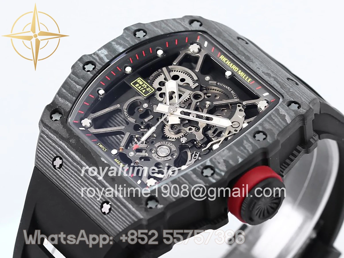 Richard Mille RM 035-01 Rafael Nadal NTPT Carbon on Black Rubber Strap - Image 3