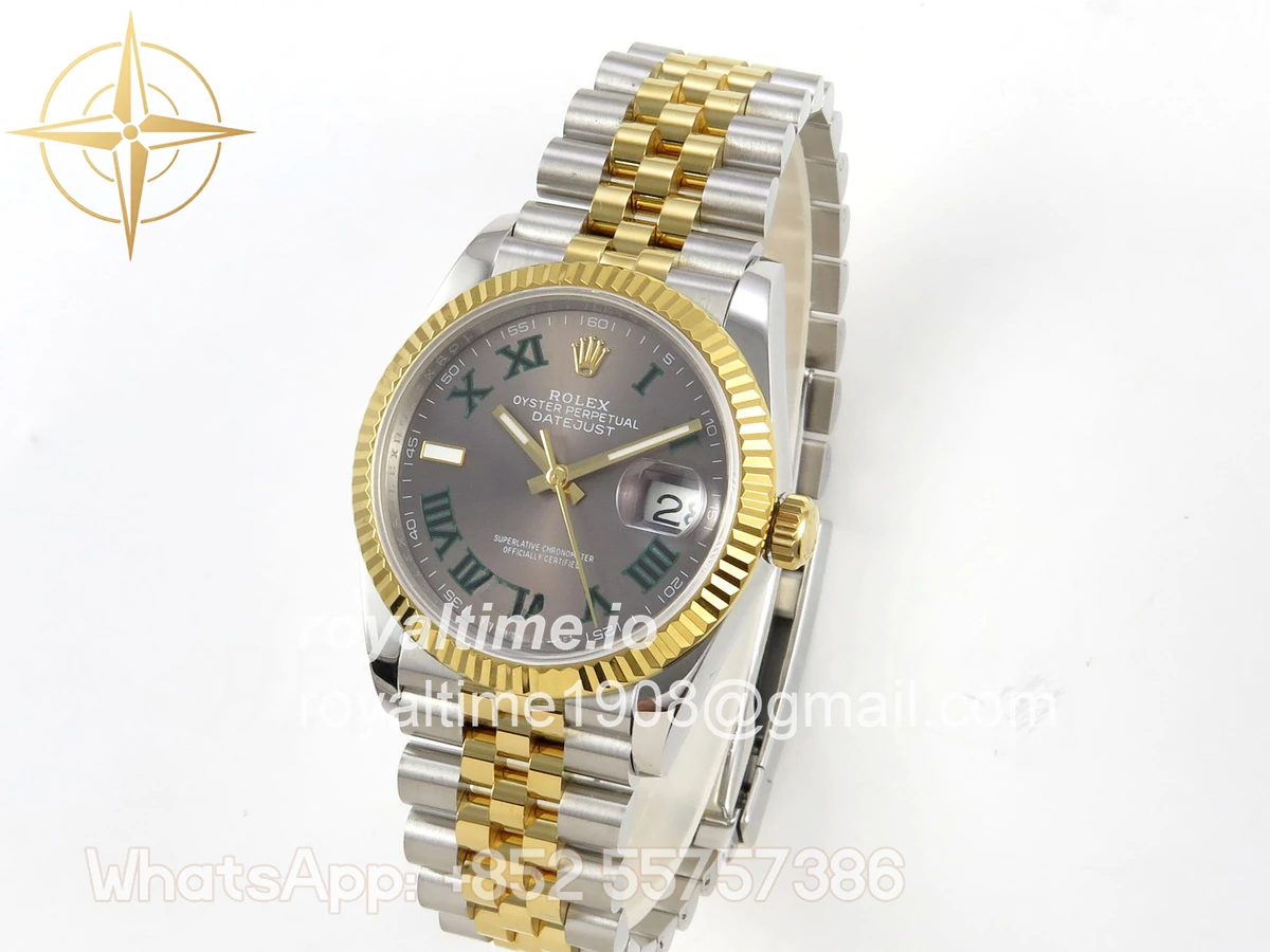 Rolex DateJust 36 126233 QF Gray Dial Green Roman on Jubilee Bracelet QF3235 - Image 3