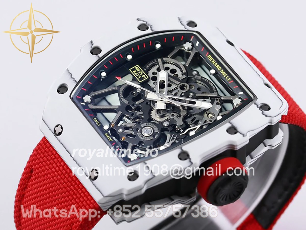 Richard Mille RM 035-01 Rafael Nadal White NTPT on Red Nylon Strap - Image 3