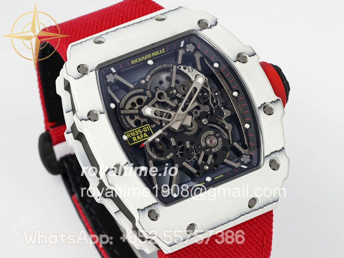 Richard Mille RM 035-01 Rafael Nadal White NTPT on Red Nylon Strap (Sonic) - Image 3
