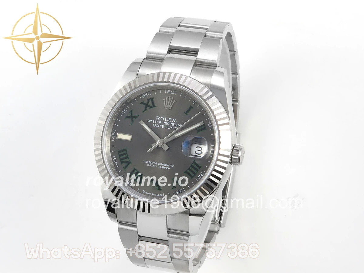 Rolex DateJust 41 126334 904L SS SCF Gray Dial Green Roman on Oyster Bracelet VR3235 - Image 3