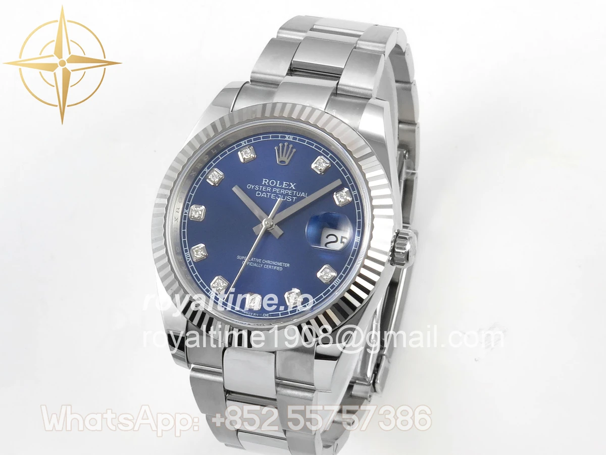 Rolex DateJust 41 126334 904L SS SCF Blue Diamonds Dial on Oyster Bracelet VR3235 - Image 3