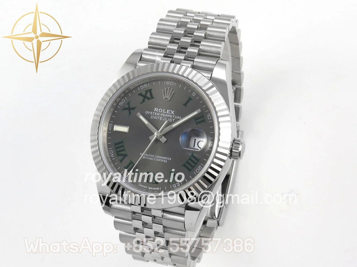 Rolex DateJust 41 126334 904L SS SCF Gray Dial Green Roman on Jubilee Bracelet VR3235 - Image 3