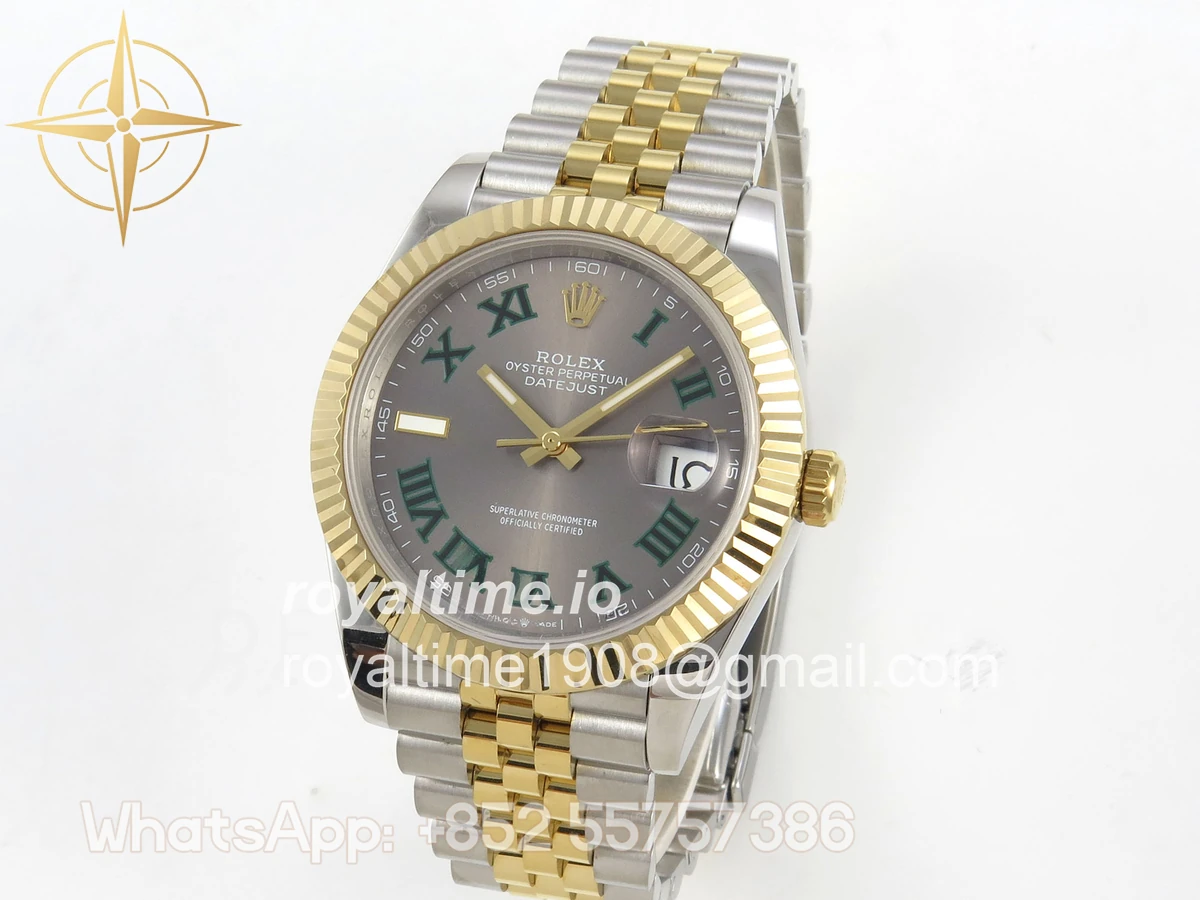 Rolex DateJust 41 126333 QF 904L Steel Gray Dial Green Roman on SS/YG Jubilee Bracelet QF3235 (145g) - Image 3