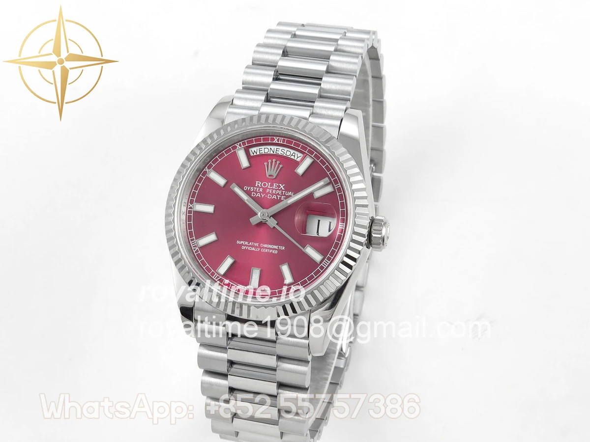 Rolex Day Date 36 SS QF 904L Steel Red Stick Dial on President Bracelet VR3255 V3 - Image 3