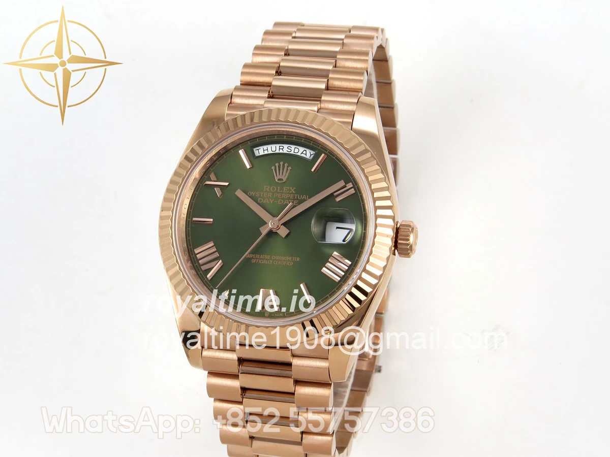 Rolex Day Date 40 RG 228235 QF Green Roman Dial on President Bracelet VR3255 V8 (190g) - Image 3