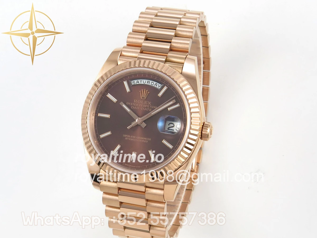 Rolex Day Date 40 RG TMF Brown Stick Dial on President Bracelet VR3255 (Weighted) 208g - Image 3