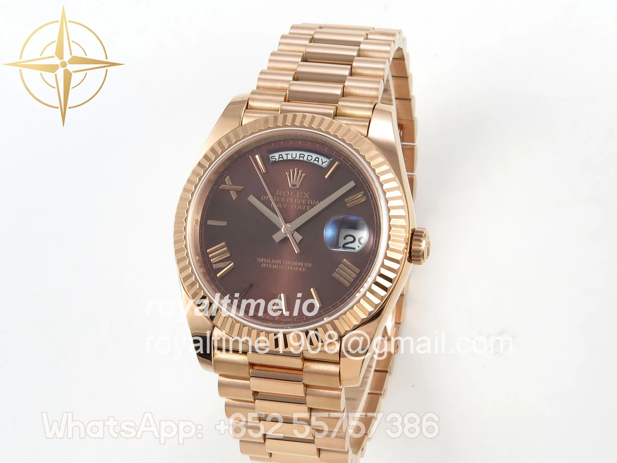 Rolex Day Date 40 RG TMF Brown Roman Dial on President Bracelet VR3255 - Image 3