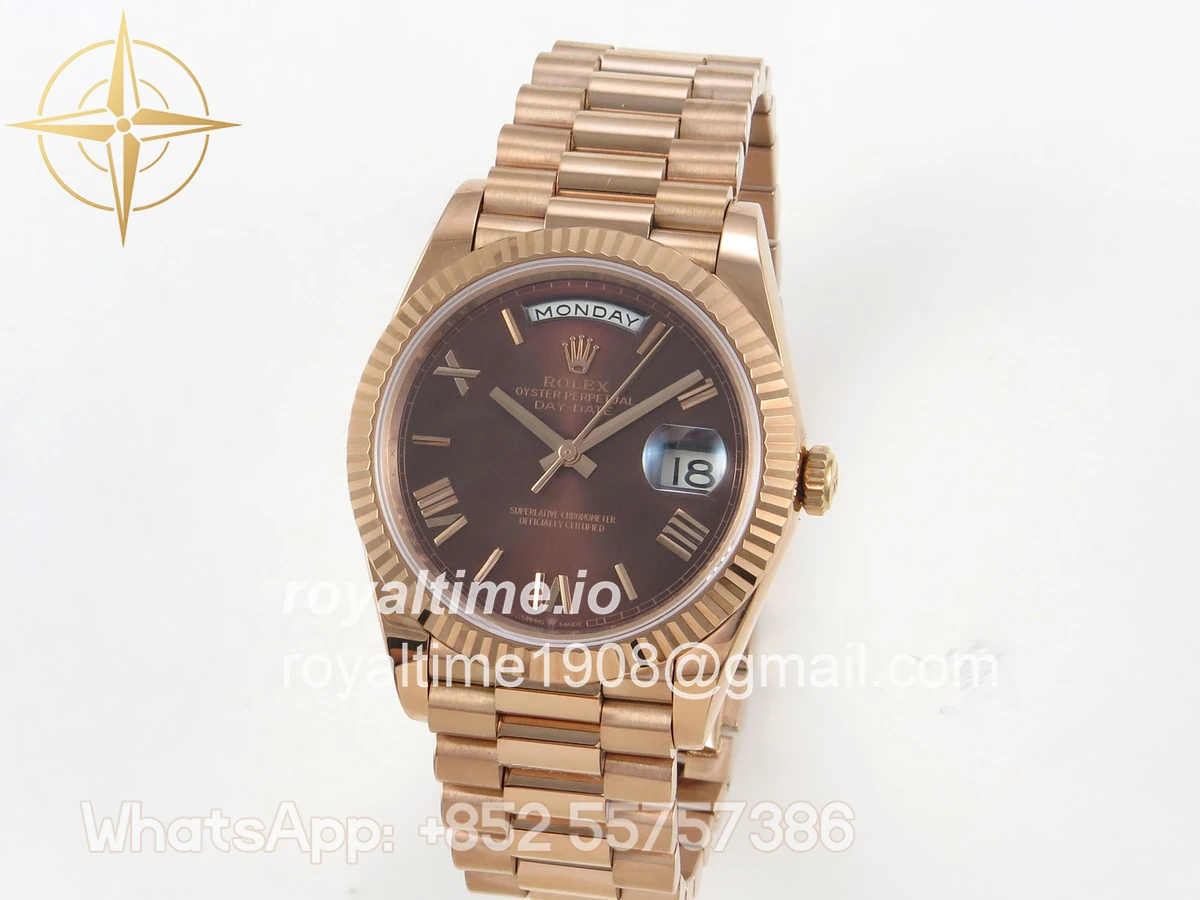 Rolex Day Date 40 RG TMF Brown Roman Dial on President Bracelet VR3255 (220g) - Image 3