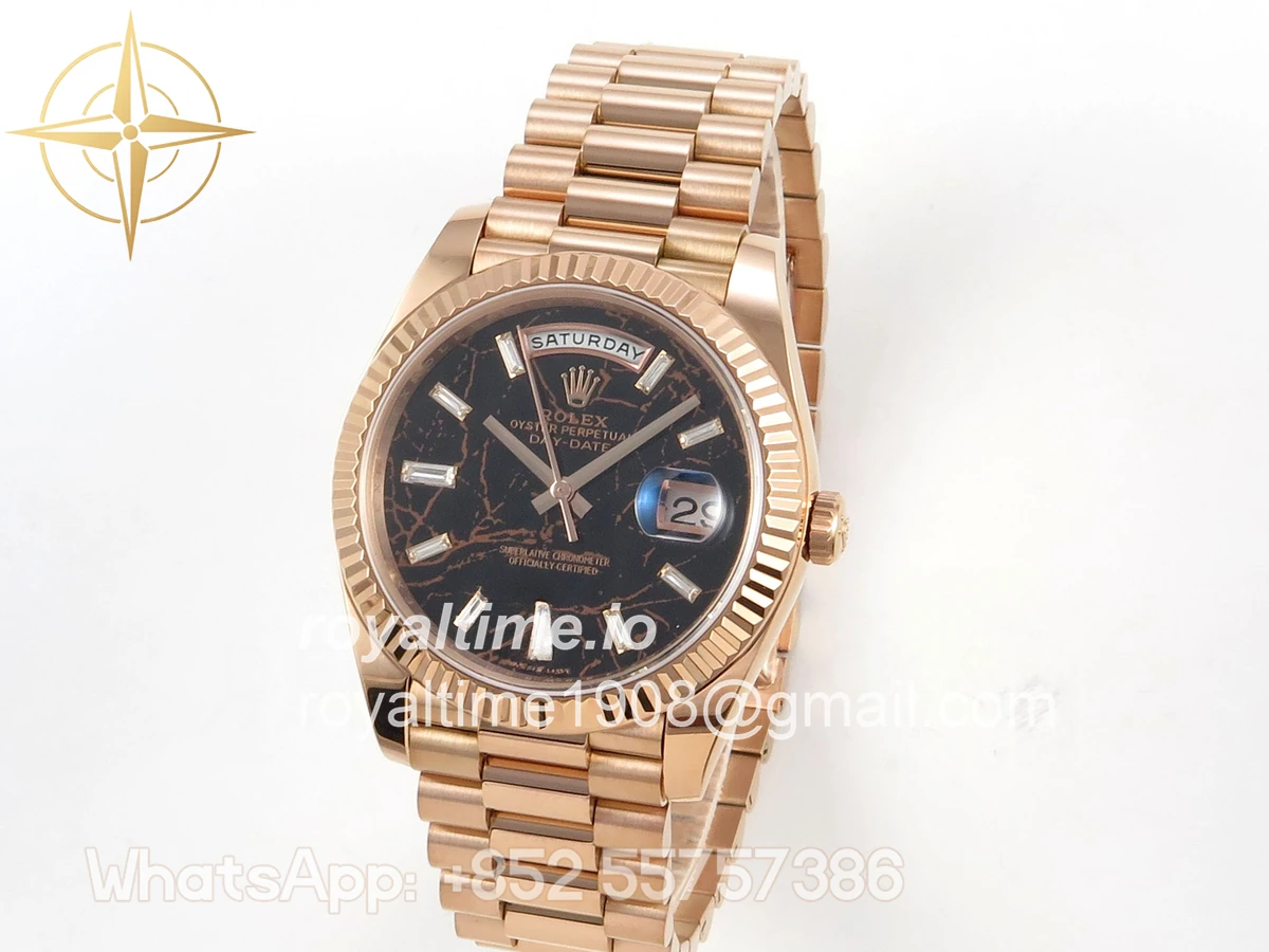 Rolex Day Date 40 RG TMF Eisenkiesel Diamonds Dial on President Bracelet VR3255 (Weighted) 208g - Image 3