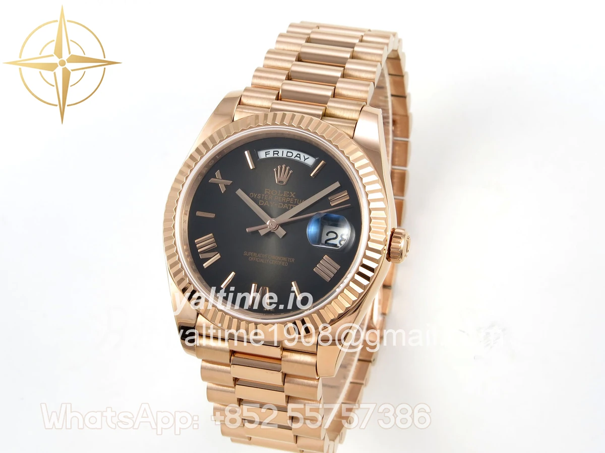 Rolex Day Date 40 RG TMF Gray Ombre Roman Dial on President Bracelet VR3255 (Weighted) 208g - Image 3