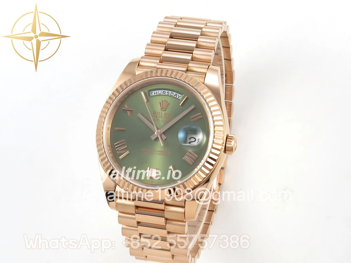 Rolex Day Date 40 RG TMF Green Roman Dial on President Bracelet VR3255 (Weighted) 208g - Image 3
