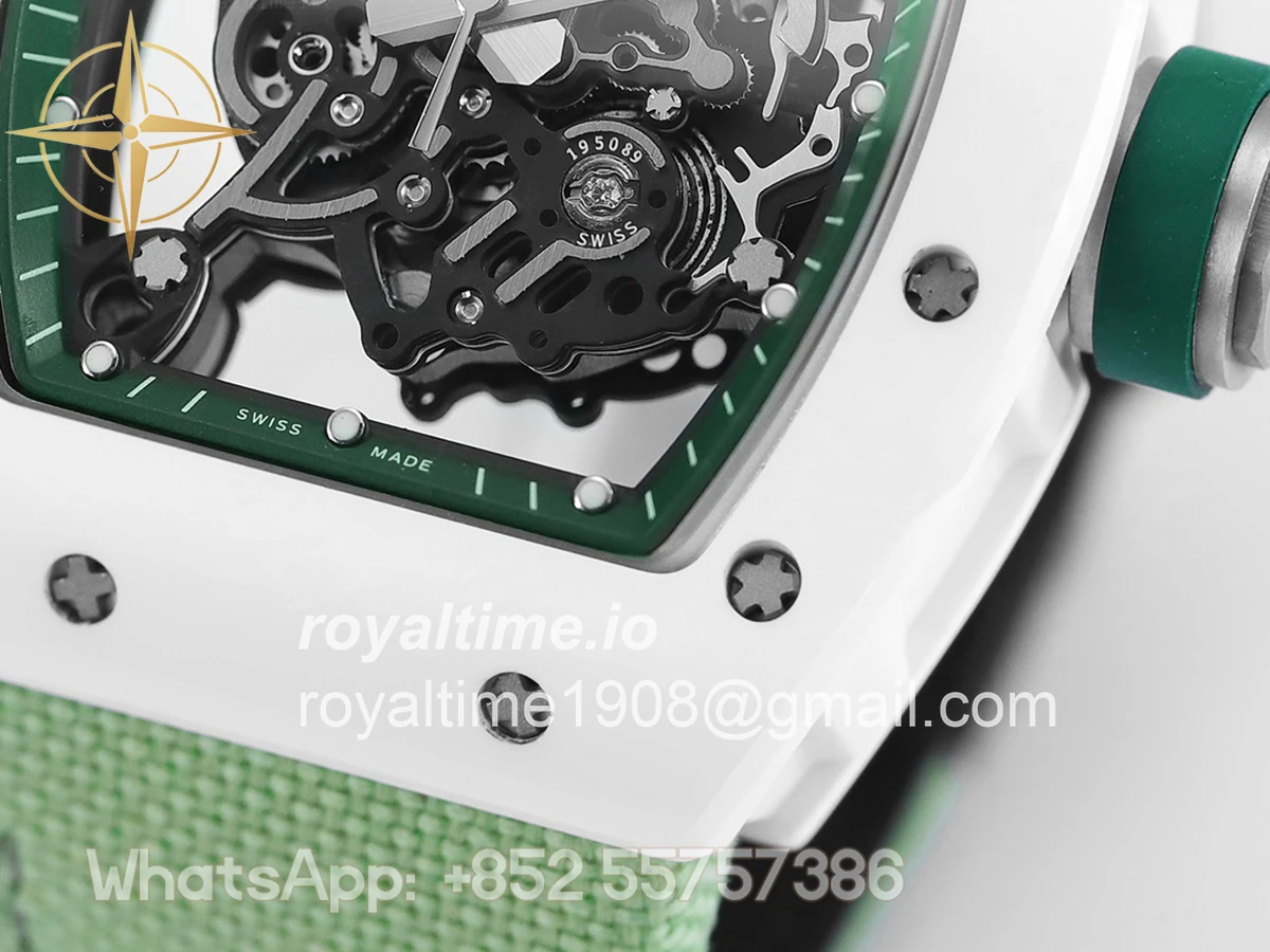 Richard Mille RM 055 White Bubba Watson White Ceramic on Green Nylon Strap - Image 3