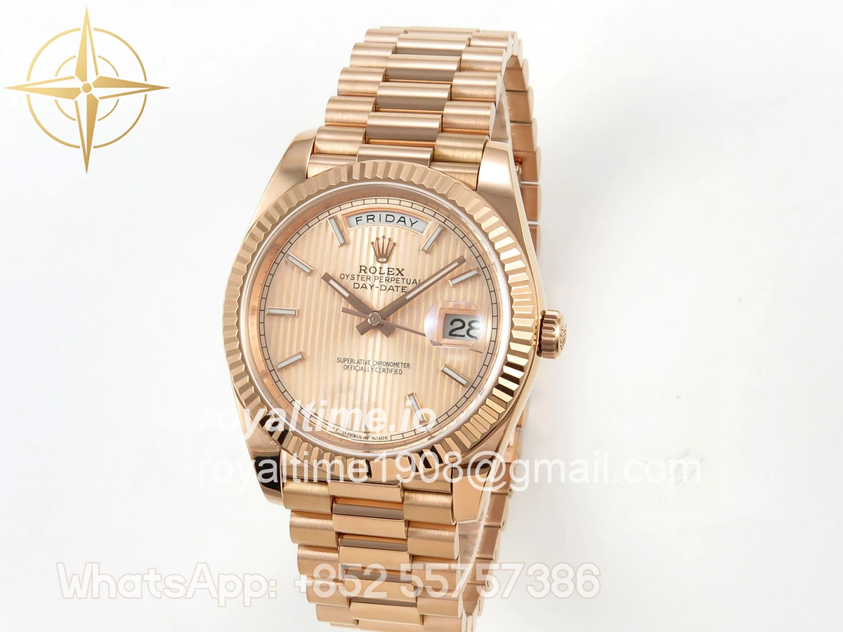 Rolex Day Date 40 RG TMF RG Textured Stick Dial on President Bracelet VR3255 (Weighted) 208g - Image 3