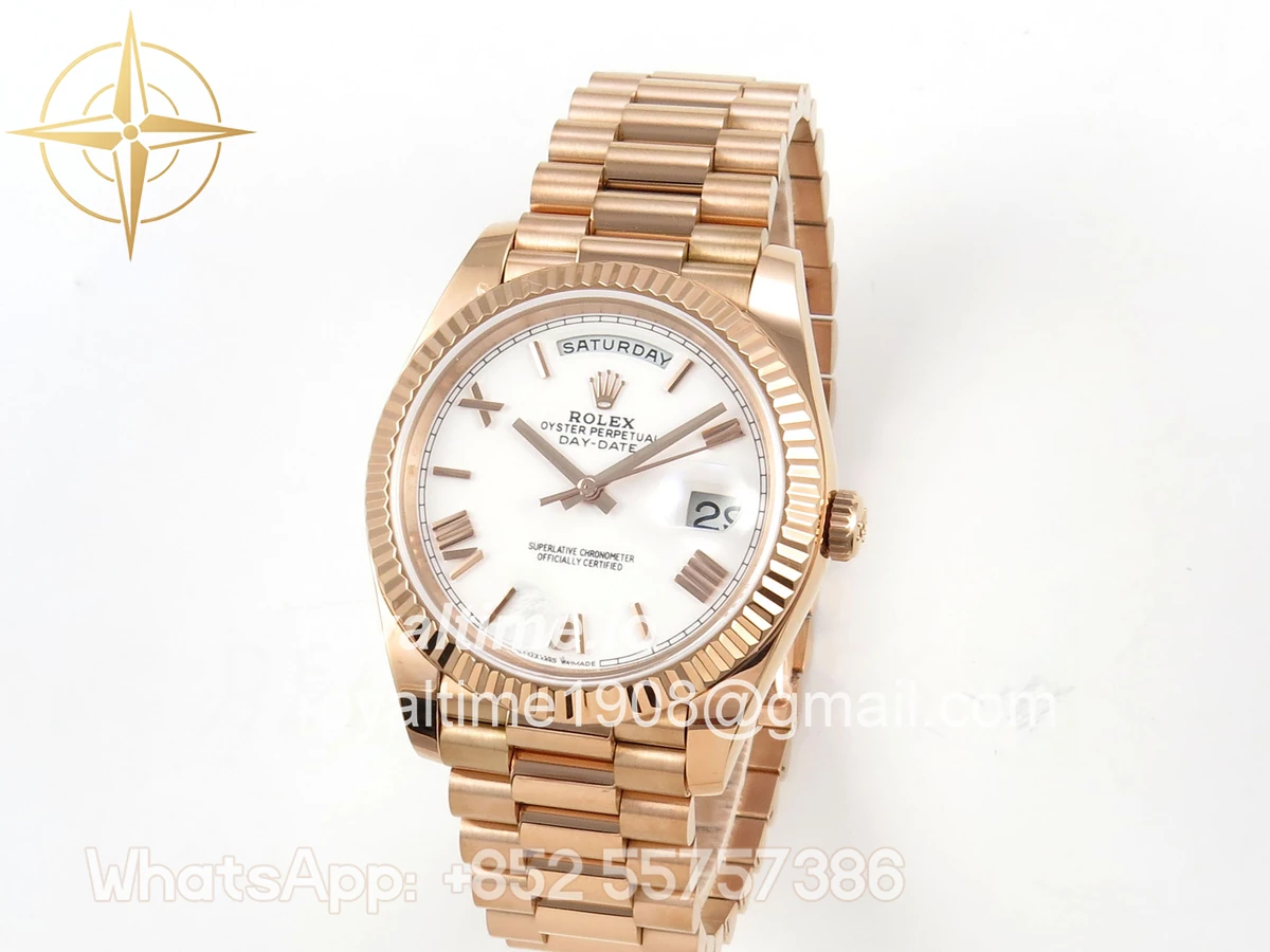 Rolex Day Date 40 RG TMF White Roman Dial on President Bracelet VR3255 (Weighted) 208g - Image 3