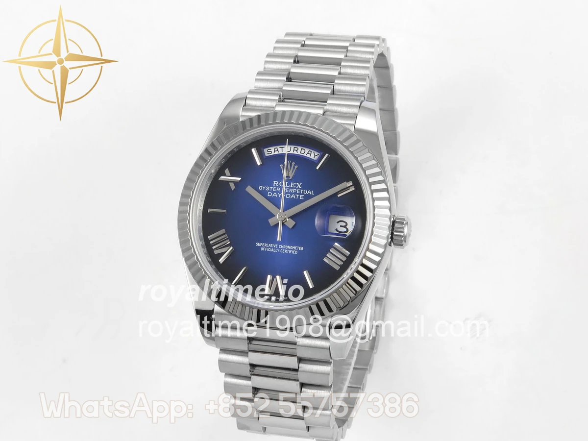 Rolex Day Date 40 SS 228239 QF Blue Ombre Roman Dial on President Bracelet A2836 V6 (200g) - Image 3