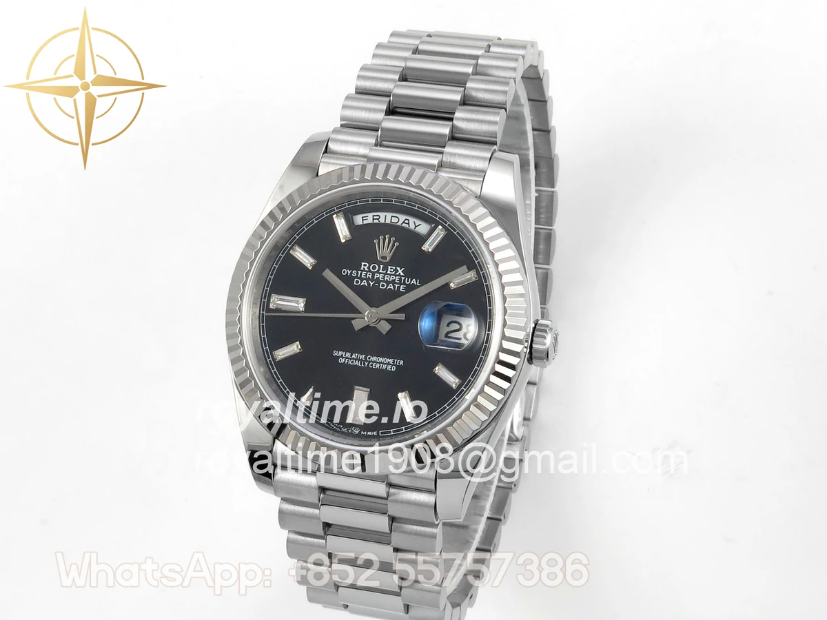 Rolex Day Date 40 SS TMF Black Crystal Dial on President Bracelet VR3255 (Weighted) 208g - Image 3