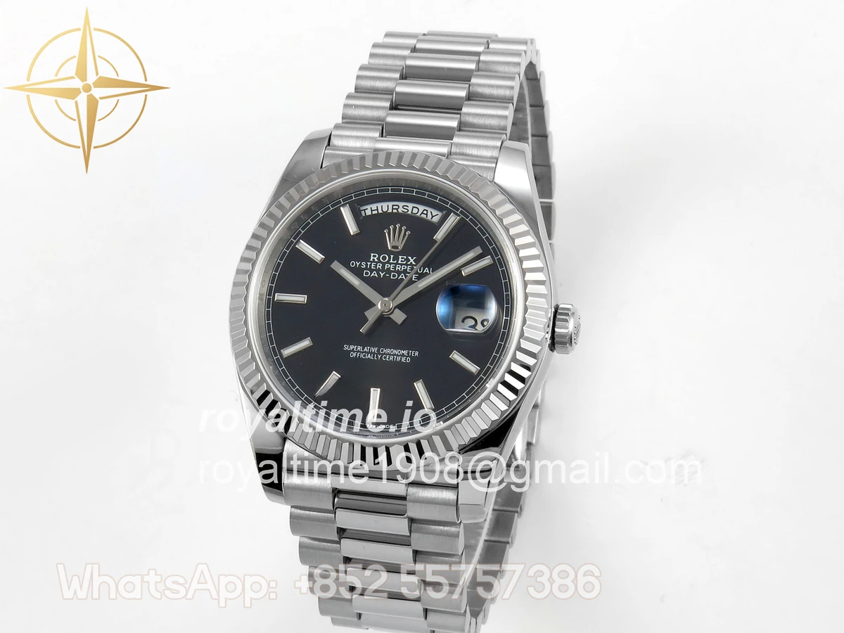 Rolex Day Date 40 SS TMF Black Stick Dial on President Bracelet VR3255 (Weighted) 208g - Image 3